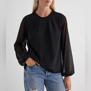 Express Women's Long Sleeves Top Size XS Metallic Dot Gathered Crew Neck NWT $58